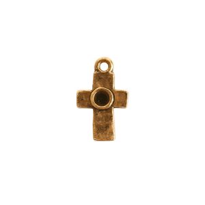 Tiny Bezel Rustic Cross Single LoopAntique Gold
