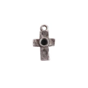 Tiny Bezel Rustic Cross Single LoopAntique Silver