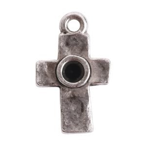 Tiny Bezel Rustic Cross Single LoopAntqiue Silver