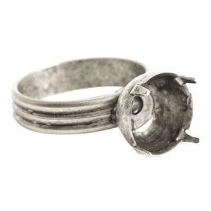 Ring Adjustable Prong Setting Small CircleAntique Silver