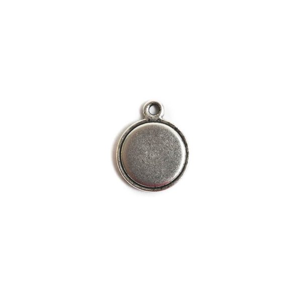 Decorative Flat Tag Mini Circle Single LoopAntique Silver