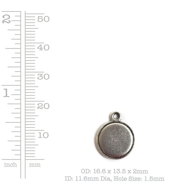 Decorative Flat Tag Mini Circle Single LoopAntique Silver