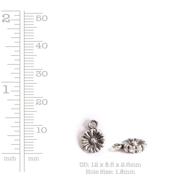 Charm Itsy Flower AsterAntique Silver