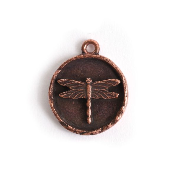 Charm Small Round DragonflyAntique Copper