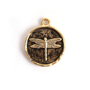 Charm Small Round Dragonfly<br>Antique Gold