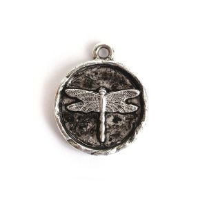 Charm Small Round Dragonfly<br>Antique Silver