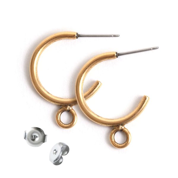 Earring Post Small Hoop with LoopAntique Gold Nickel Free