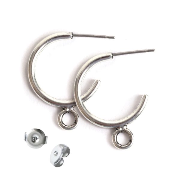 Earring Post Small Hoop with LoopAntique Silver Nickel Free