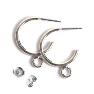 Earring Post Small Hoop with LoopSterling Silver Plate Nickel Free