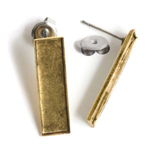 Earring Post 22mm Rectangle<br>Antiuqe Gold Nickel Free