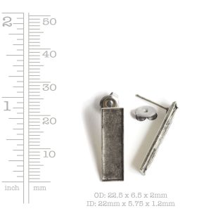Earring Post 22mm Rectangle<br>Antiuqe Silver Nickel Free