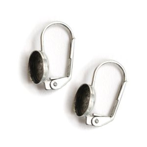 Earring Leverback 8mm Circle<br>Antiuqe Silver Nickel Free