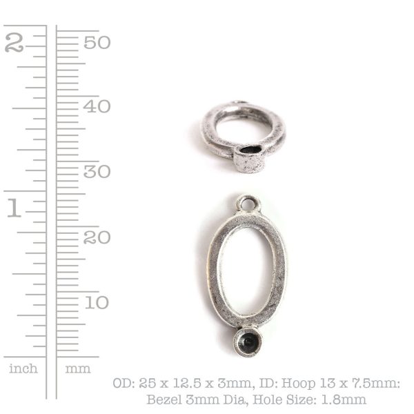 Drop Bezel Small Oval Single LoopAntique Silver