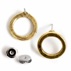 Earring Post Open Hammered Small Circle<br>Antique Gold