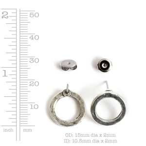Earring Post Open Hammered Small Circle<br>Sterling Silver Plate