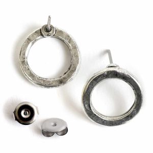 Earring Post Open Hammered Small Circle<br>Antique Silver