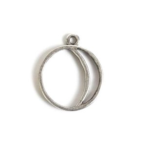 Open Pend Crescent Moon Large Single Loop<br>Antique Silver