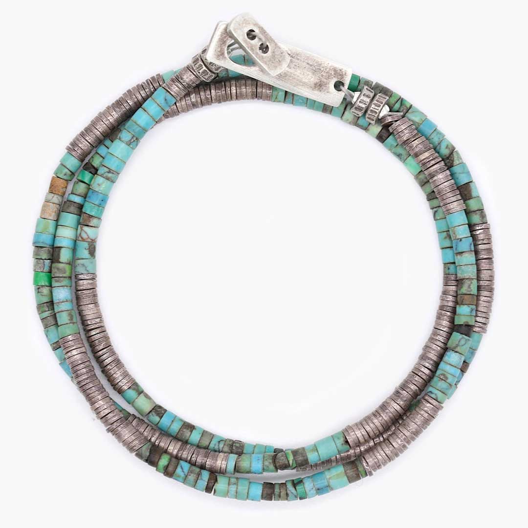 3 Laps Bracelet With Arizona Turquoise And Sterling Silver Beads Kompsos l